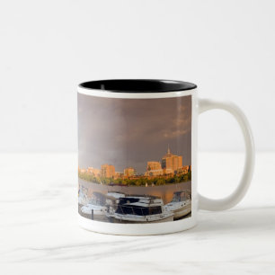 Boating on The Charles River at dusk Two-Tone Coffee Mug