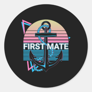 Boating Retro First Mate Classic Round Sticker