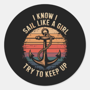 Boating Sailboat Captain And Sailing Boat Sailor Classic Round Sticker