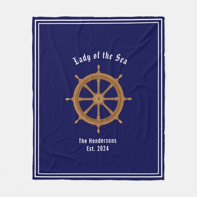  Boatlife Stering wheel Navy Blue White Fleece Blanket (Front)