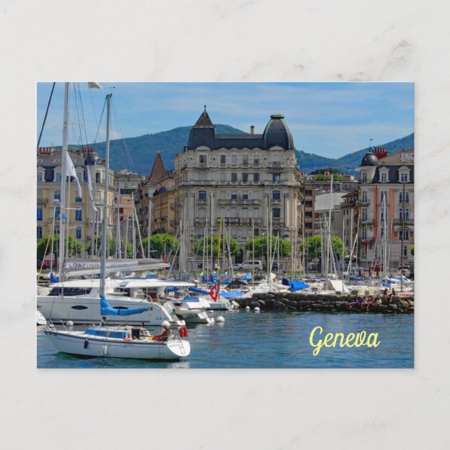 Boats Anchored Lake Geneva Switzerland Postcard (Front)