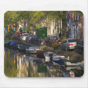 Boats and buildings along the canal belt, mouse mat