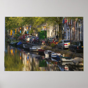 Boats and buildings along the canal belt, poster