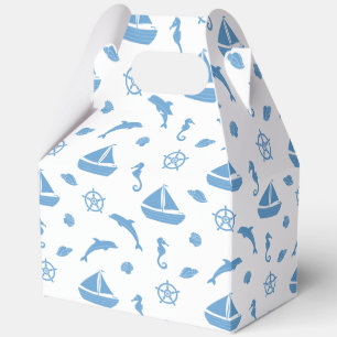 Boats and Dolphins Nautical Pattern Blue White Favour Box