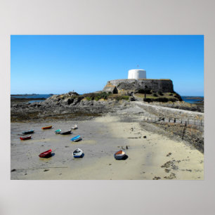 Boats and Fort Grey in Guernsey Poster