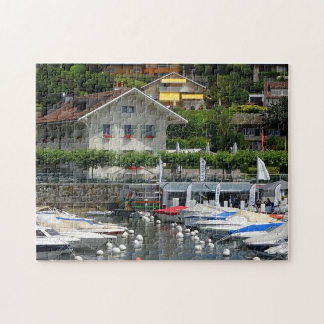 Boats and Houses, Lake Geneva, Switzerland Jigsaw Puzzle (Horizontal)