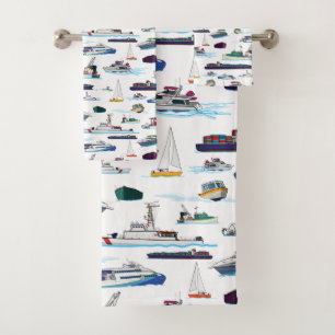 Boats and Ships Illustrations Random Pattern Bath Towel Set