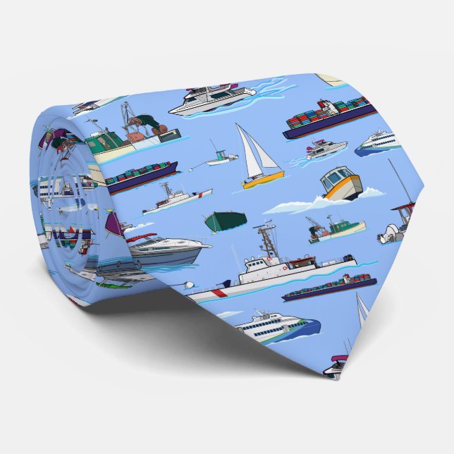 Boats and Ships Random Patterns Tie (Rolled)