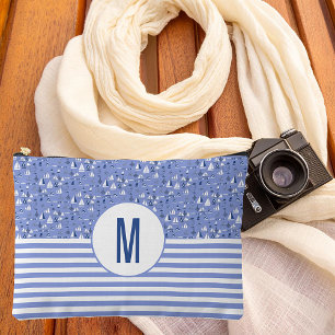 Boats and stripes nautical monogram accessory pouch