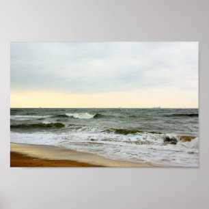 Boats and surge from the border of the beach poster