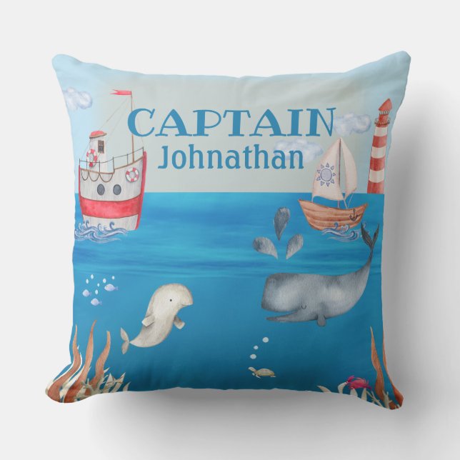 Boats and Under the Sea Cute Nautical Theme Cushion (Front)