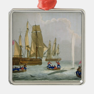 Boats Approaching a Whale, engraved by Matthew Dub Metal Tree Decoration