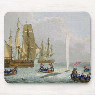 Boats Approaching a Whale, engraved by Matthew Dub Mouse Mat