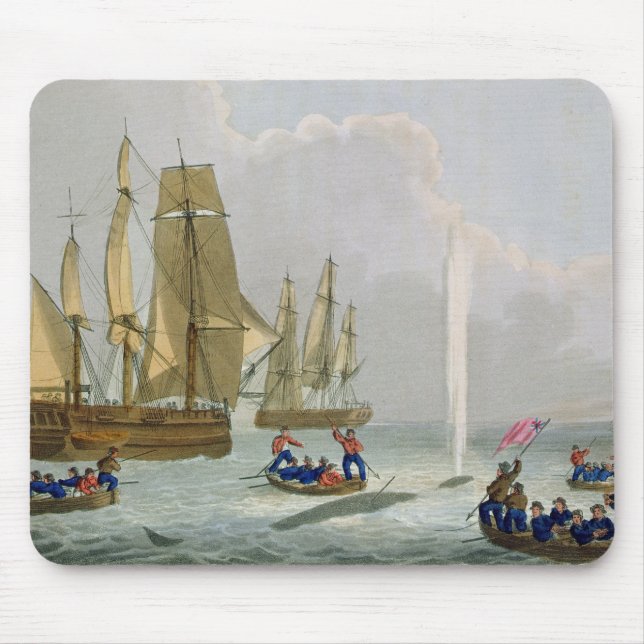 Boats Approaching a Whale, engraved by Matthew Dub Mouse Mat (Front)