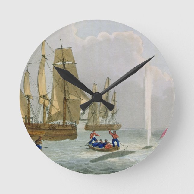 Boats Approaching a Whale, engraved by Matthew Dub Round Clock (Front)