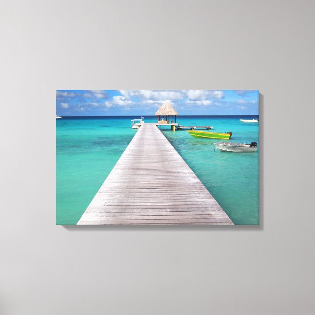 Boats at a jetty in the Pacific canvas print (Front)