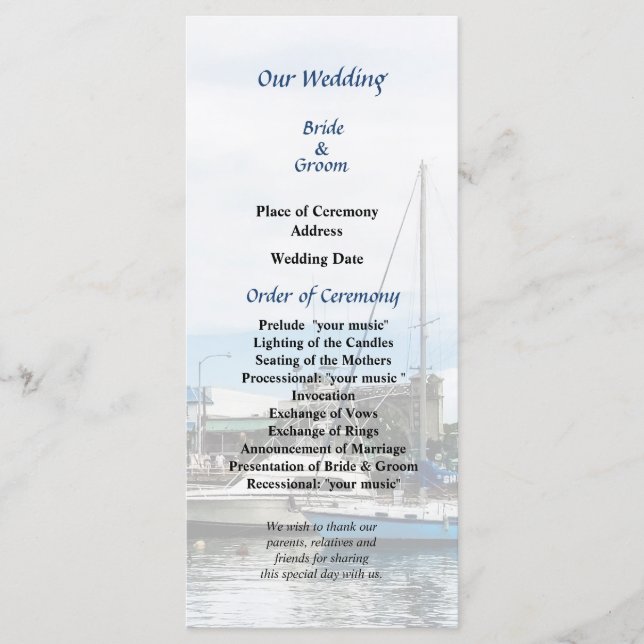 Boats at Bridgetown Barbados Wedding Program Programme (Front)