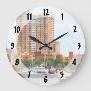 Boats at Inner Harbour Baltimore MD Large Clock