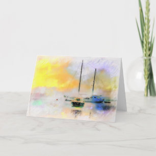 boats at sunset card