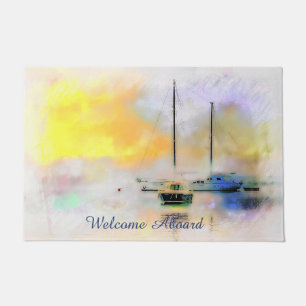 boats at sunset  doormat