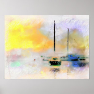 boats at sunset poster