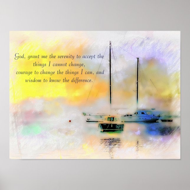 boats at sunset serenity prayer poster (Front)