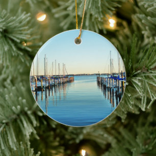 Boats At The Marina by Shirley Taylor Ceramic Tree Decoration