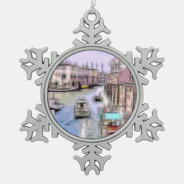 Boats digital effect of style "impression"  snowflake pewter christmas ornament (Front)