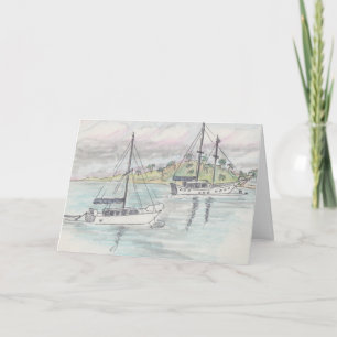 "Boats/Fiji" Watercolor Sketch Greeting Card