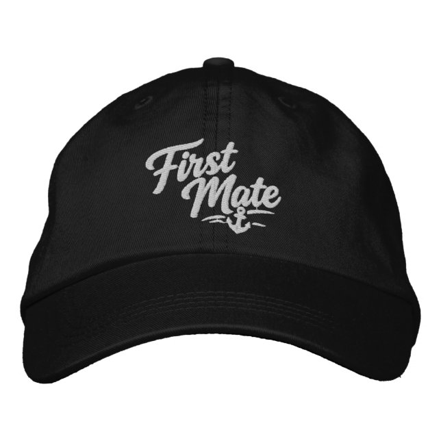 Boats First Mate Sailor Simple Bold Typography Embroidered Hat (Front)
