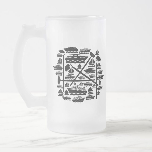 Boats & Hoes Frosted Glass Beer Mug (Left)