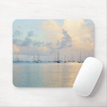 Boats in a bay, dreamy pastel Caribbean