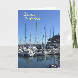 Boats in Harbour Happy Birthday Greetings Card