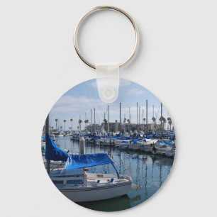 Boats in harbour key ring