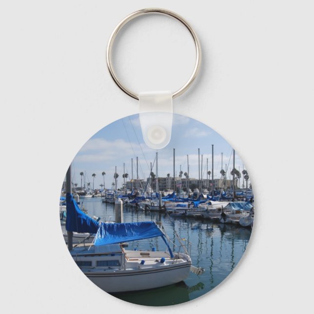Boats in harbour key ring (Front)