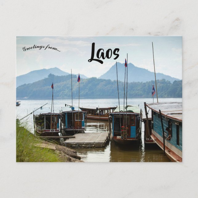 Boats in Laos Postcard (Front)