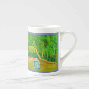Boats in Monet's Garden Pond Watercolor Bone China Mug