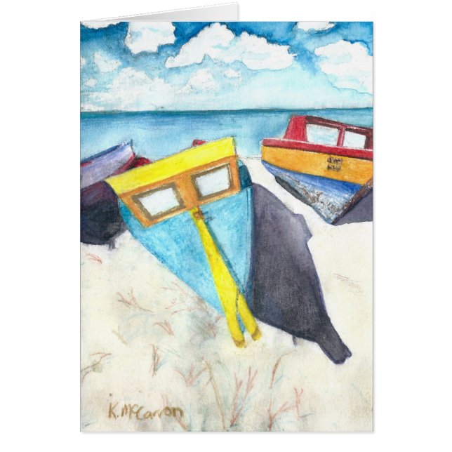 Boats in the Aruba Sun, Watercolor Print on Card (Front)