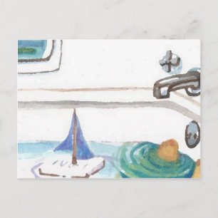 Boats in the Bathtub Past Time to go to the Beach Postcard