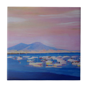Boats in the Gulf of Naples Italy with Mount Vesuv Tile