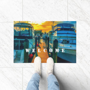 Boats in the Harbour Sunset Doormat