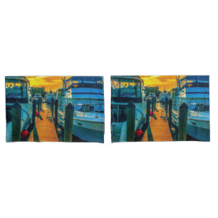 Boats in the Harbour Sunset Pillowcase
