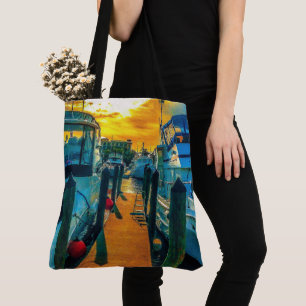 Boats in the Harbour Sunset Tote Bag