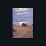 Boats in the Moonlight on South Beach, Anna Ancher Canvas Print<br><div class="desc">Boats in the Moonlight on South Beach (1883) by Anna Ancher is a vintage impressionism fine art maritime painting. The light of a full moon is reflecting on the water of the calm North Sea. A seascape featuring a row boat on the sand on a southern beach in Skagen, Denmark...</div>