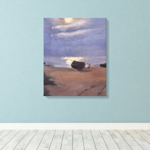 Boats in the Moonlight on South Beach, Anna Ancher Canvas Print