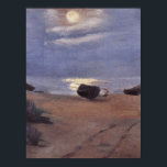 Boats in the Moonlight on South Beach, Anna Ancher Poster<br><div class="desc">Boats in the Moonlight on South Beach (1883) by Anna Ancher is a vintage impressionism fine art maritime painting. The light of a full moon is reflecting on the water of the calm North Sea. A seascape featuring a row boat on the sand on a southern beach in Skagen, Denmark...</div>