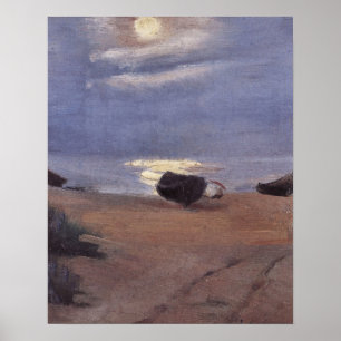 Boats in the Moonlight on South Beach, Anna Ancher Poster