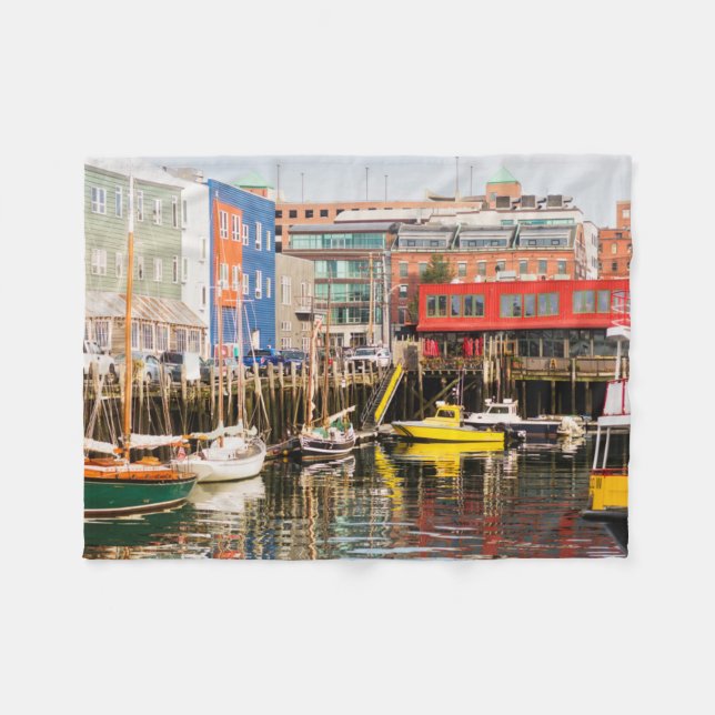 Boats Moored | Portland, Maine Fleece Blanket (Front (Horizontal))