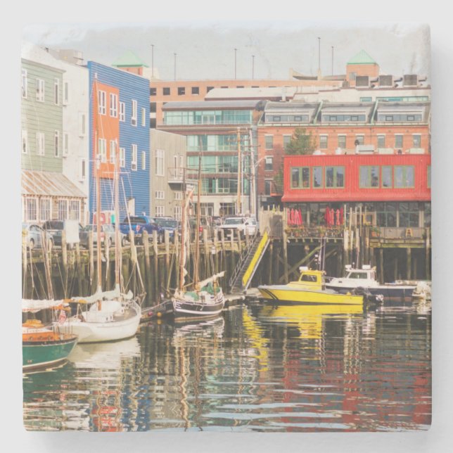 Boats Moored | Portland, Maine Stone Coaster (Front)