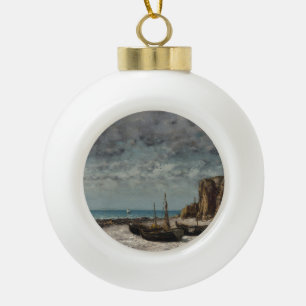 Boats on a Beach, Étretat – Gustave Courbet Ceramic Ball Christmas Ornament